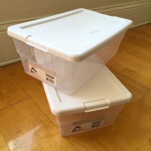 Set/2 Sterilite Shoe Boxes for Storage, Inventory, Crafts, Clear, White, NEW